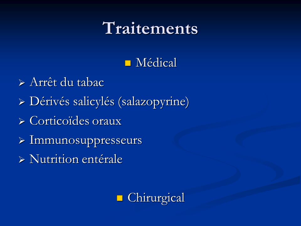 Traitements Médical Arrêt du tabac Dérivés salicylés (salazopyrine)
