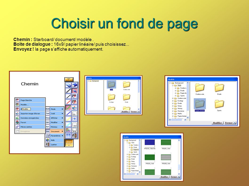 Choisir un fond de page Chemin : Starboard/ document/ modèle .