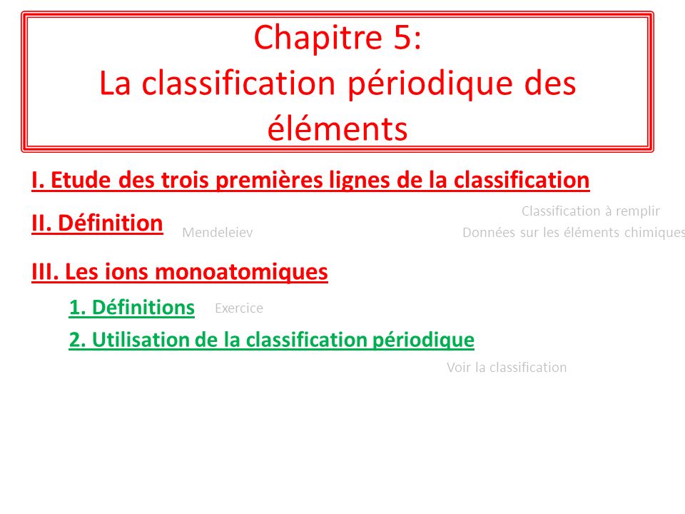 Chapitre 5: La classification périodique des éléments