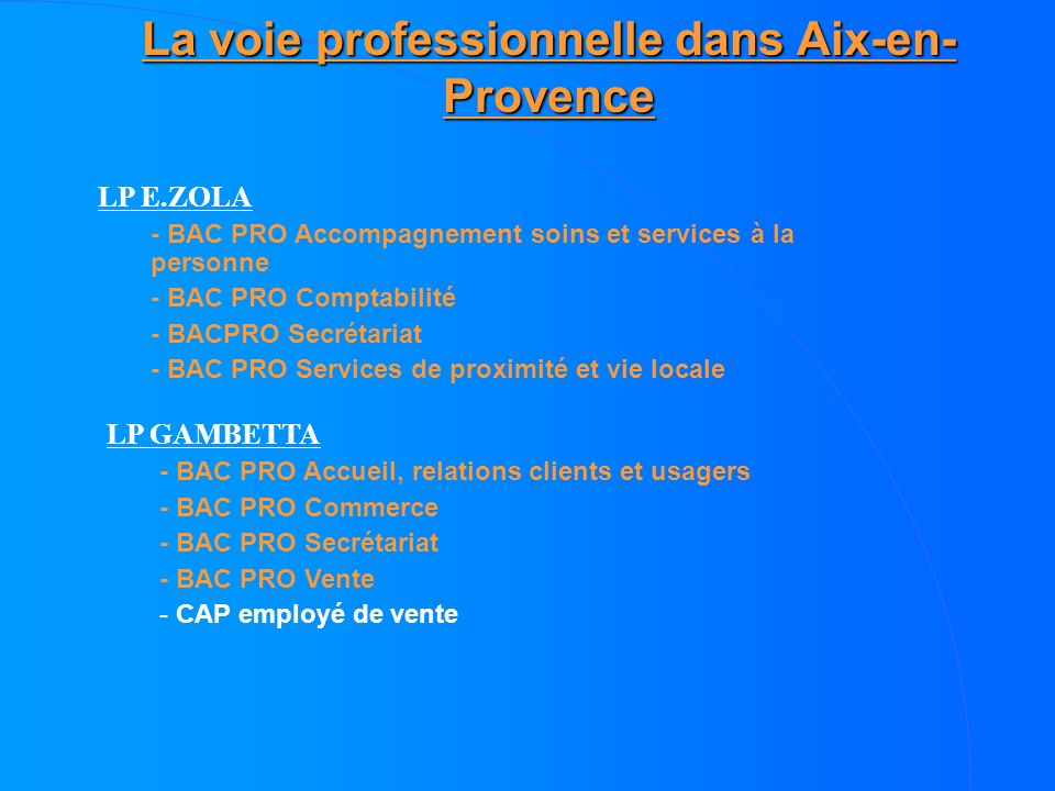 La voie professionnelle dans Aix-en-Provence