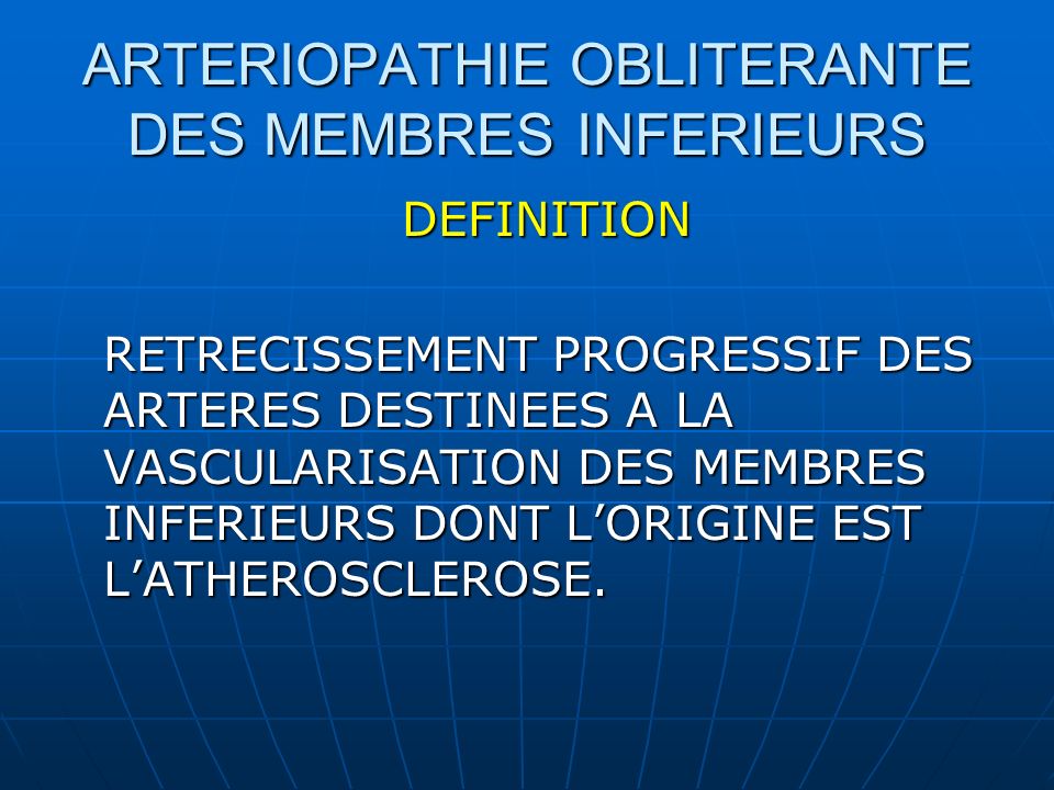 ARTERIOPATHIE OBLITERANTE DES MEMBRES INFERIEURS