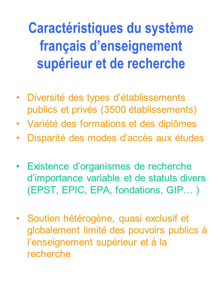 Caractéristiques du système français d’enseignement supérieur et de recherche