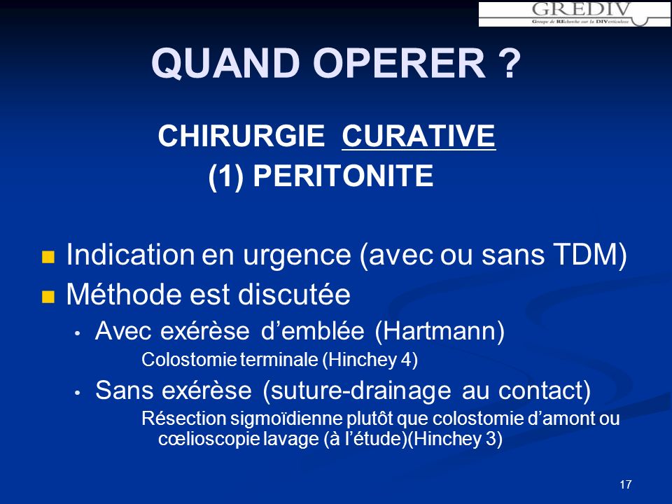 QUAND OPERER CHIRURGIE CURATIVE (1) PERITONITE
