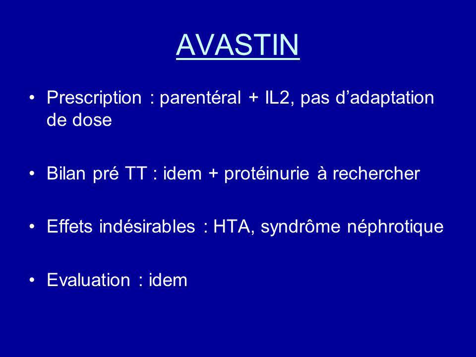 AVASTIN Prescription : parentéral + IL2, pas d’adaptation de dose