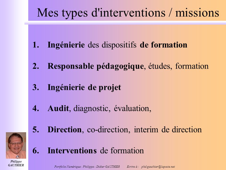 Mes types d interventions / missions