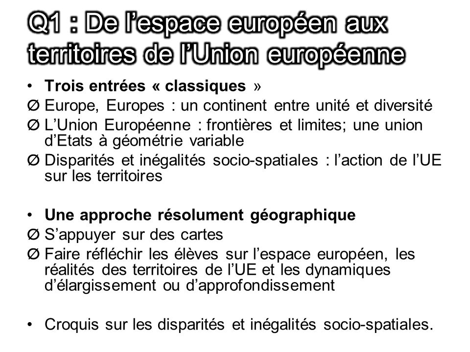 Q1 : De l’espace européen aux territoires de l’Union européenne
