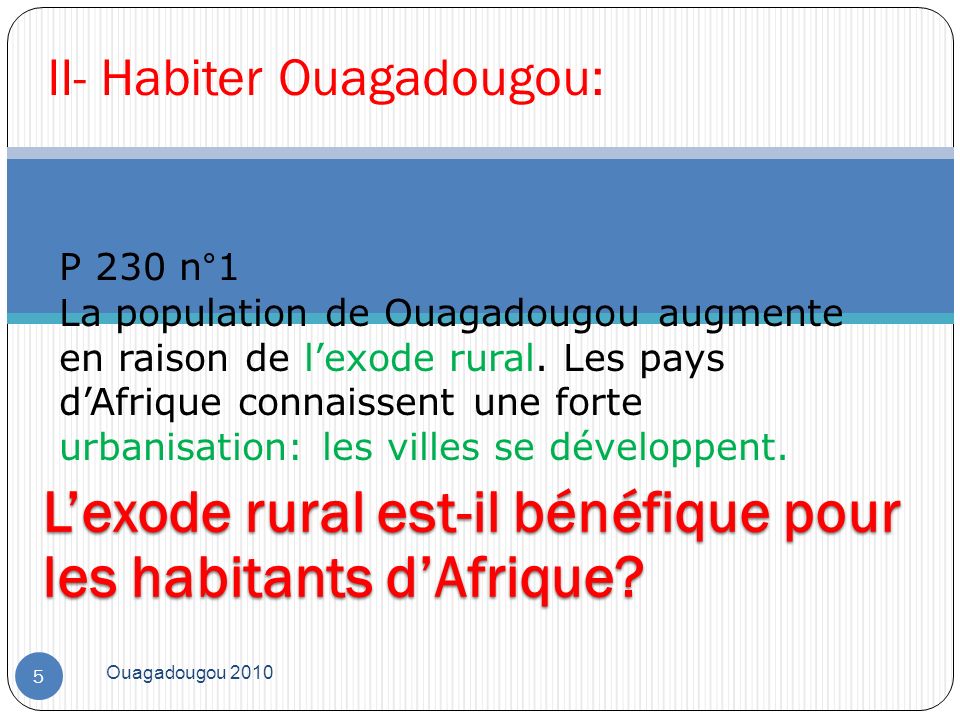 II- Habiter Ouagadougou: