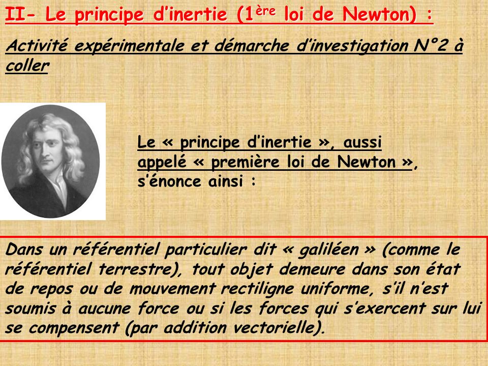 II- Le principe d’inertie (1ère loi de Newton) :