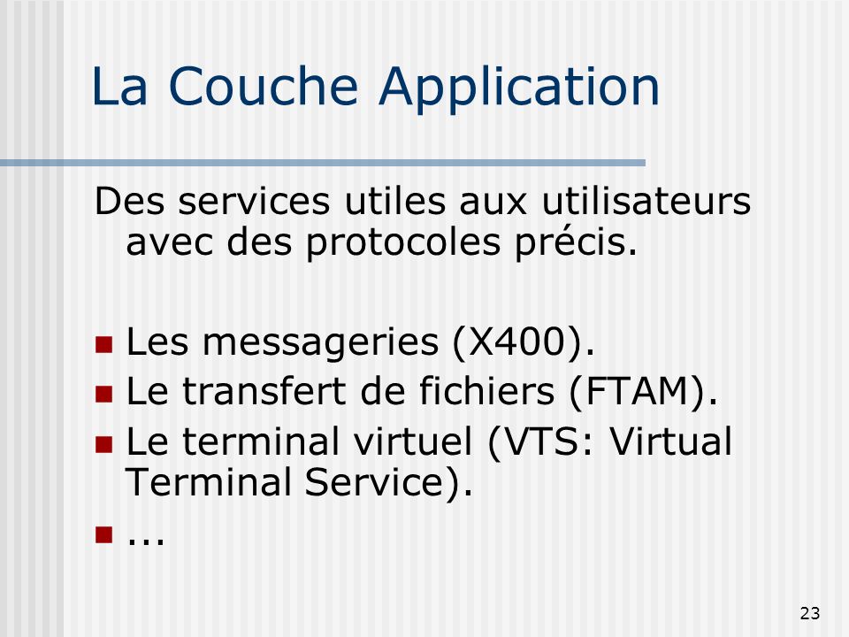 26/03/2017 La Couche Application. Des services utiles aux utilisateurs avec des protocoles précis.