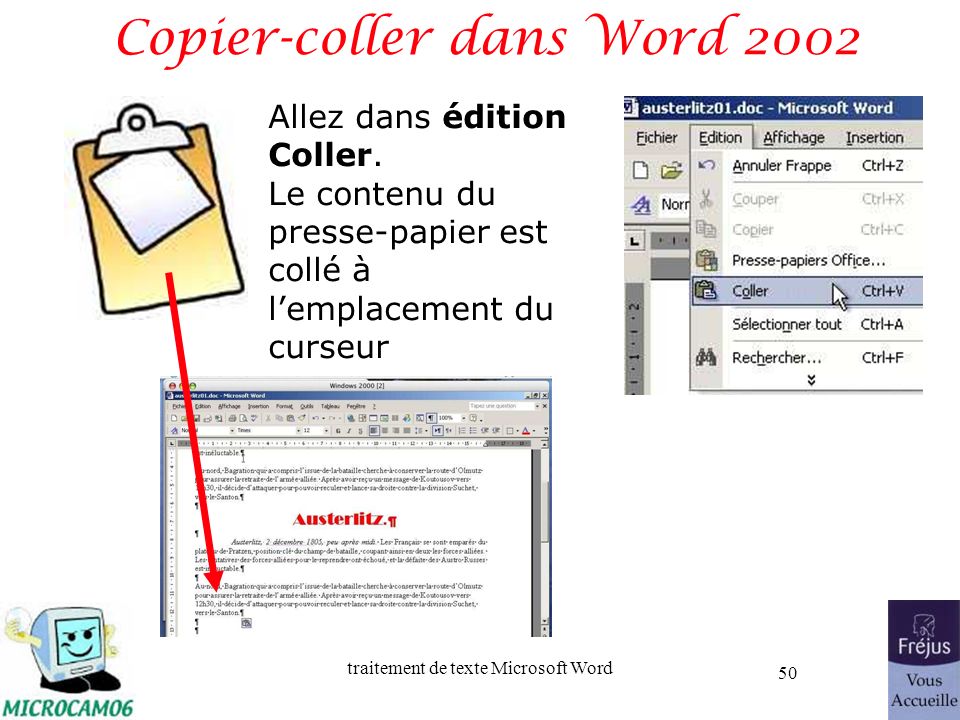Copier-coller dans Word 2002