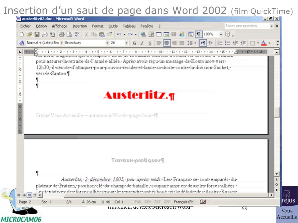 Insertion d’un saut de page dans Word 2002 (film QuickTime)