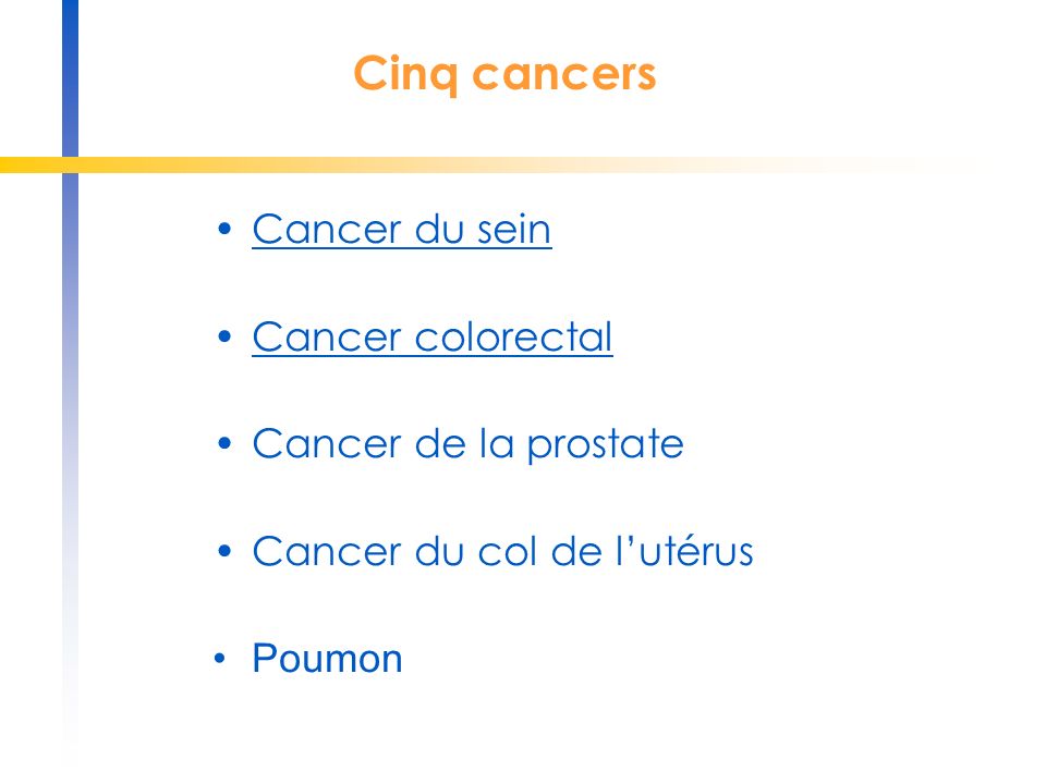 Cinq cancers Cancer du sein Cancer colorectal Cancer de la prostate