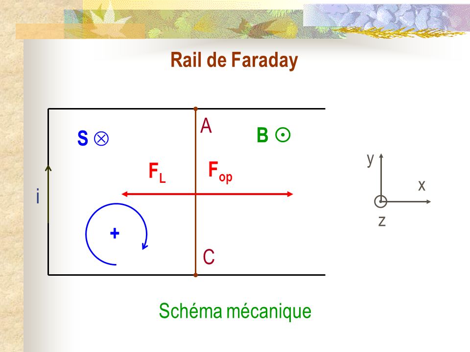 Rail de Faraday A C S  + B  y  x z FL Fop i Schéma mécanique