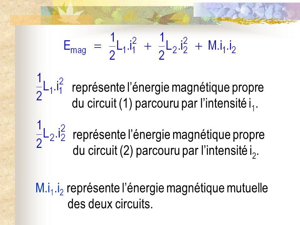 représente l’énergie magnétique propre du circuit (1) parcouru par l’intensité i1.