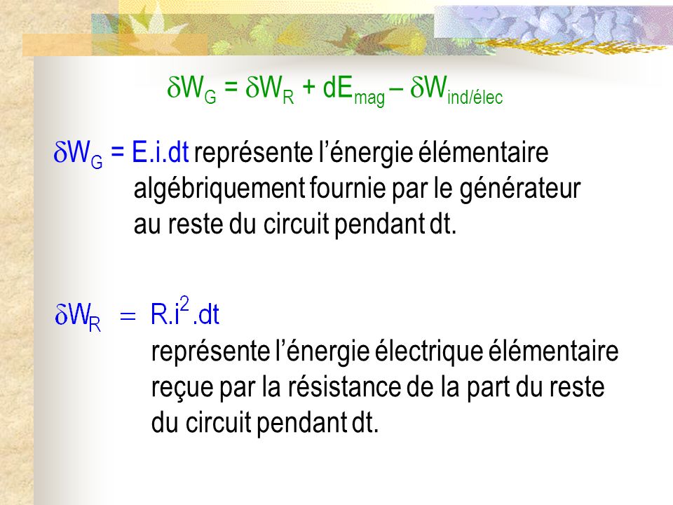 WG = WR + dEmag – Wind/élec