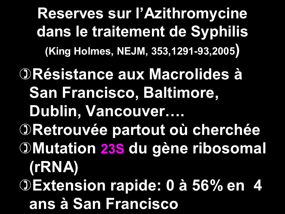 Reserves sur l’Azithromycine dans le traitement de Syphilis