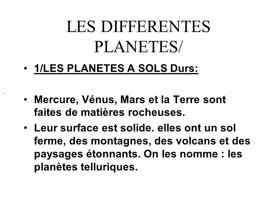 LES DIFFERENTES PLANETES/