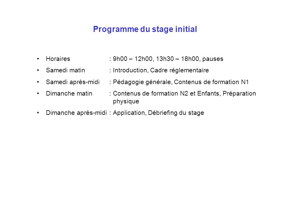 Programme du stage initial