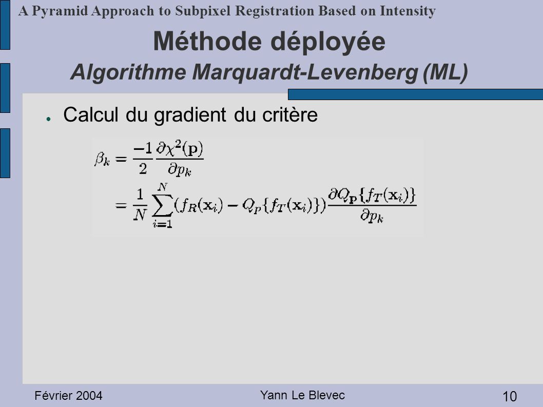 Méthode déployée Algorithme Marquardt-Levenberg (ML)
