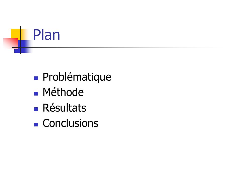 Plan Problématique Méthode Résultats Conclusions