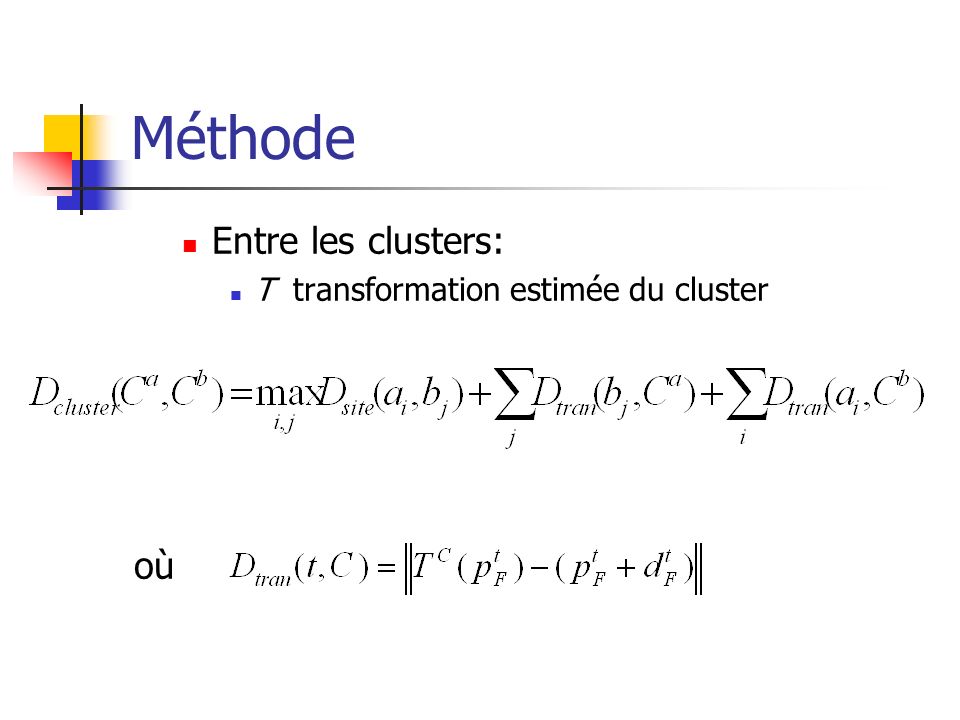 Méthode Entre les clusters: T transformation estimée du cluster où