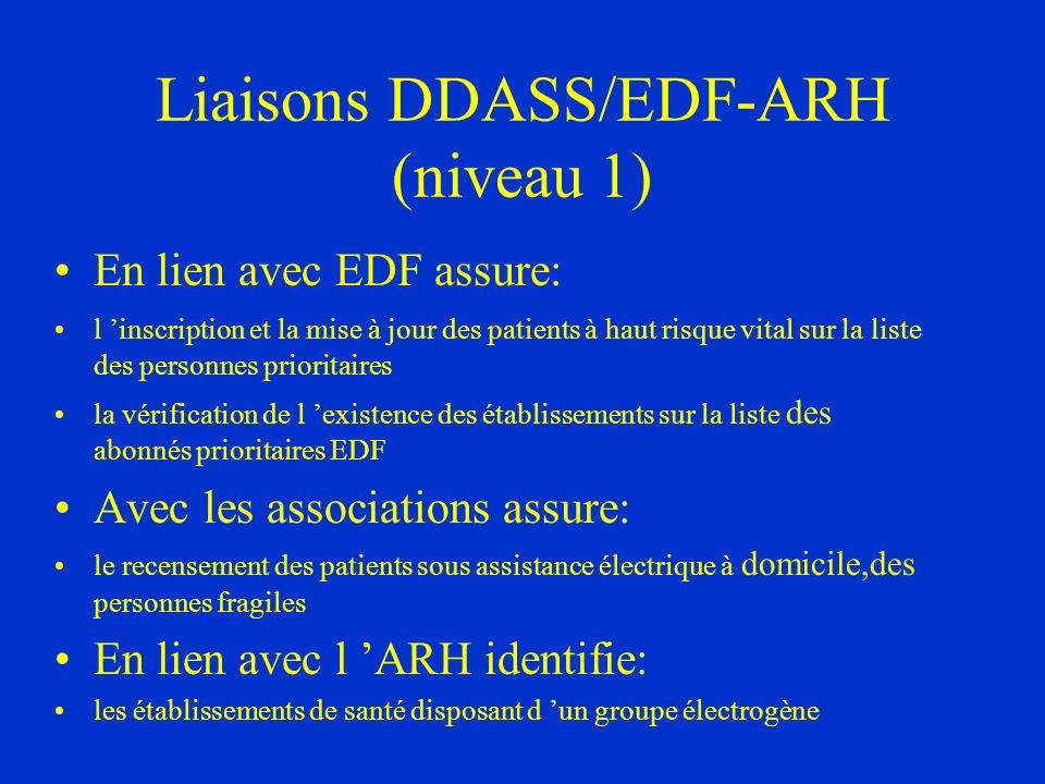 Liaisons DDASS/EDF-ARH (niveau 1)
