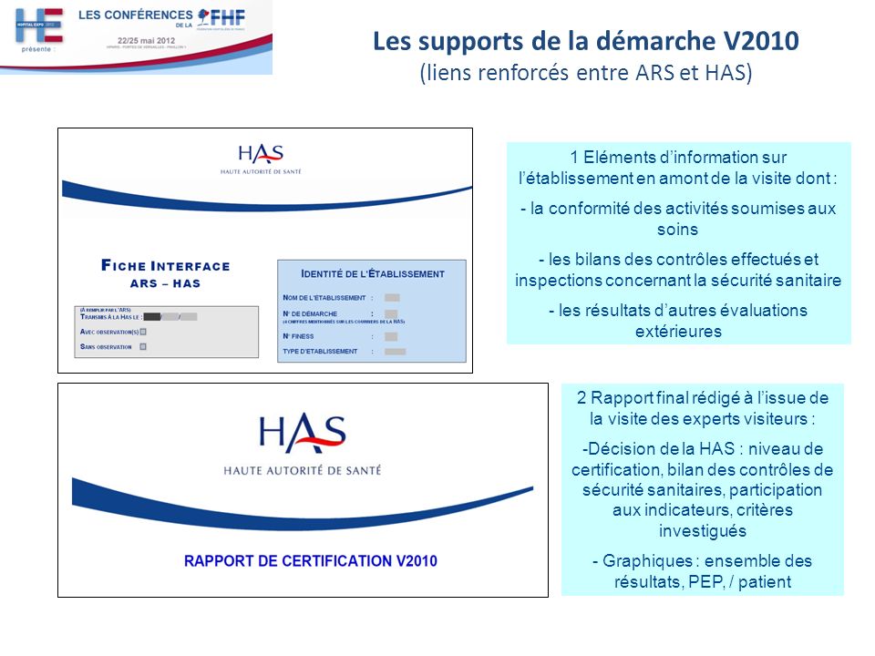 Les supports de la démarche V2010 (liens renforcés entre ARS et HAS)