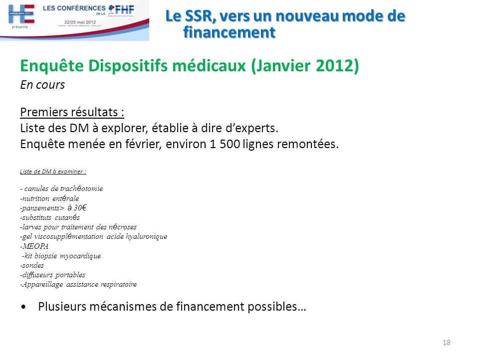 Enquête Dispositifs médicaux (Janvier 2012)