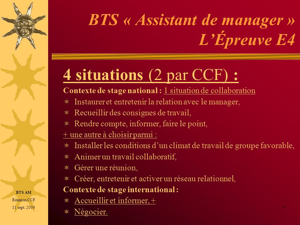 BTS « Assistant de manager » L’Épreuve E4