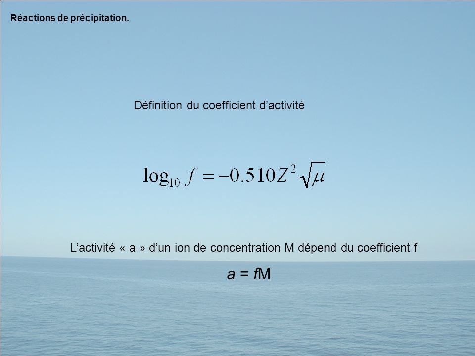 a = fM Définition du coefficient d’activité