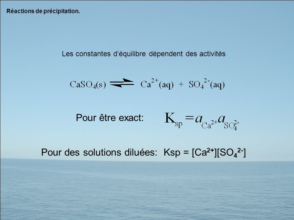 Pour des solutions diluées: Ksp = [Ca2+][SO42-]