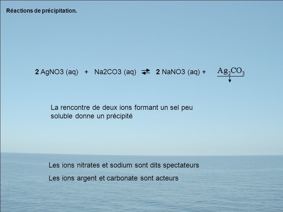 2 AgNO3 (aq) + Na2CO3 (aq) 2 NaNO3 (aq) +