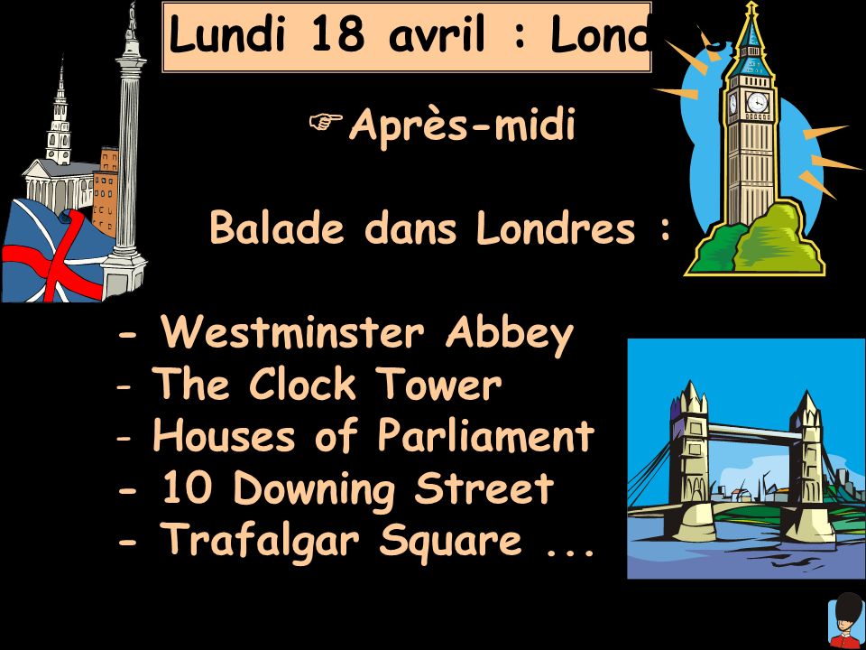 Lundi 18 avril : Londres Après-midi Balade dans Londres :