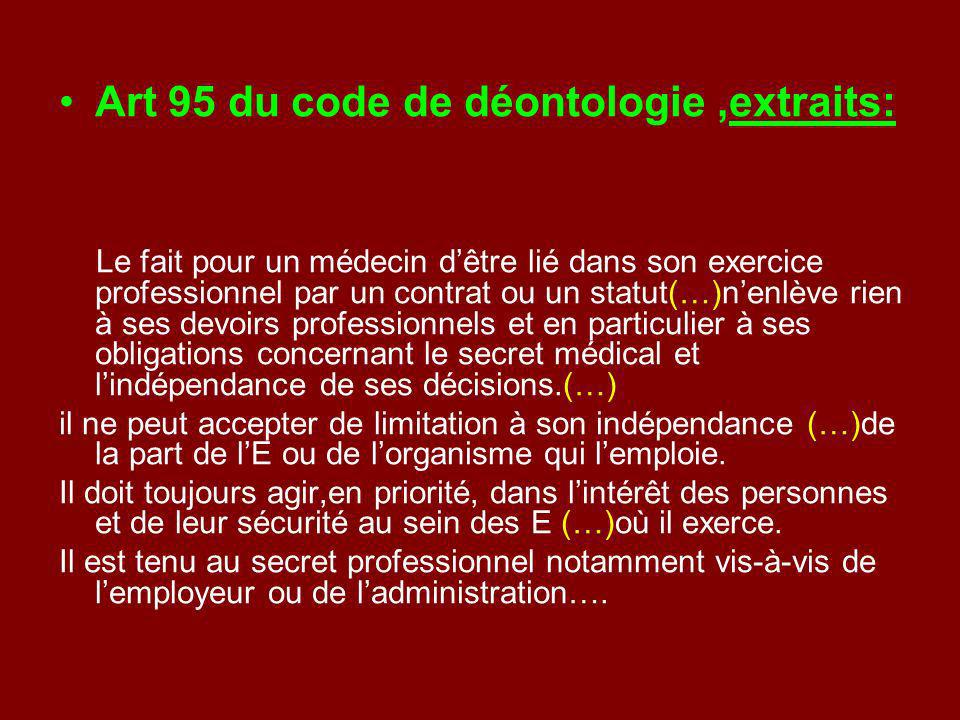 Art 95 du code de déontologie ,extraits: