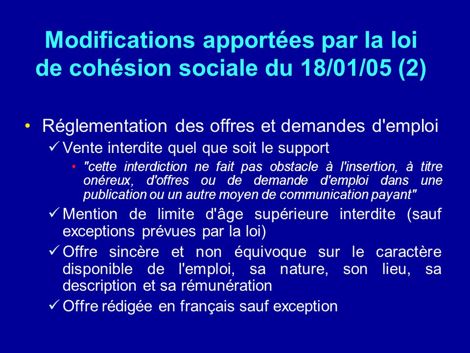 Modifications apportées par la loi de cohésion sociale du 18/01/05 (2)