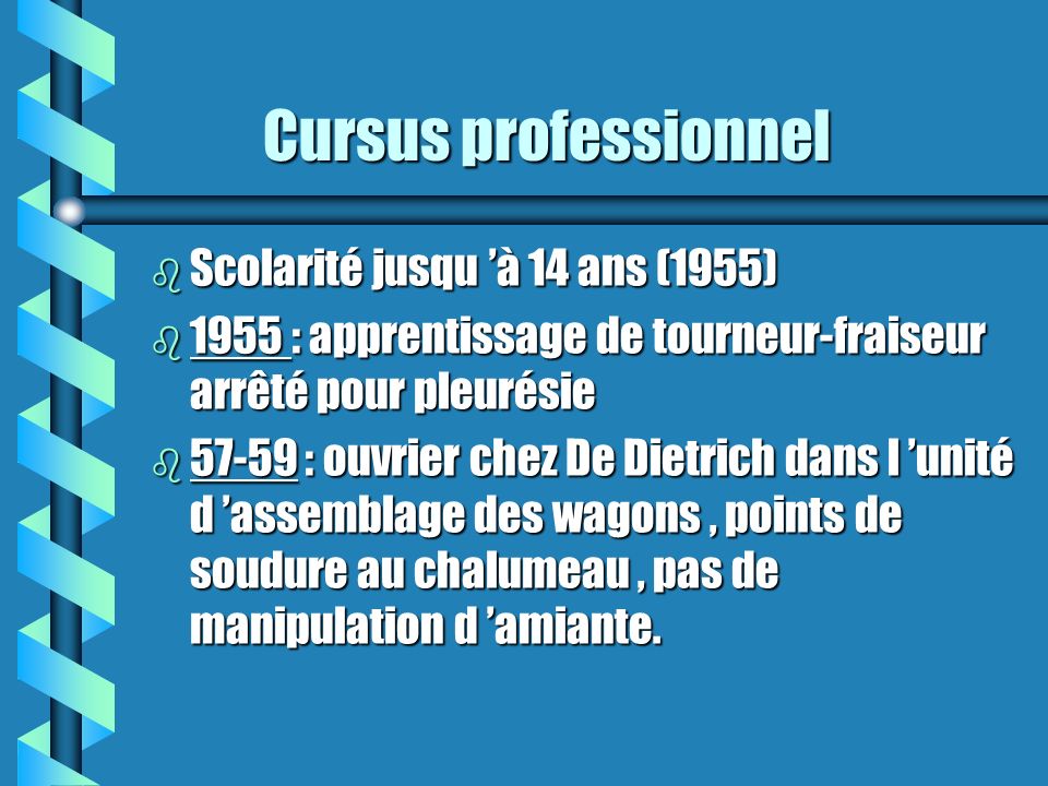 Cursus professionnel Scolarité jusqu ’à 14 ans (1955)