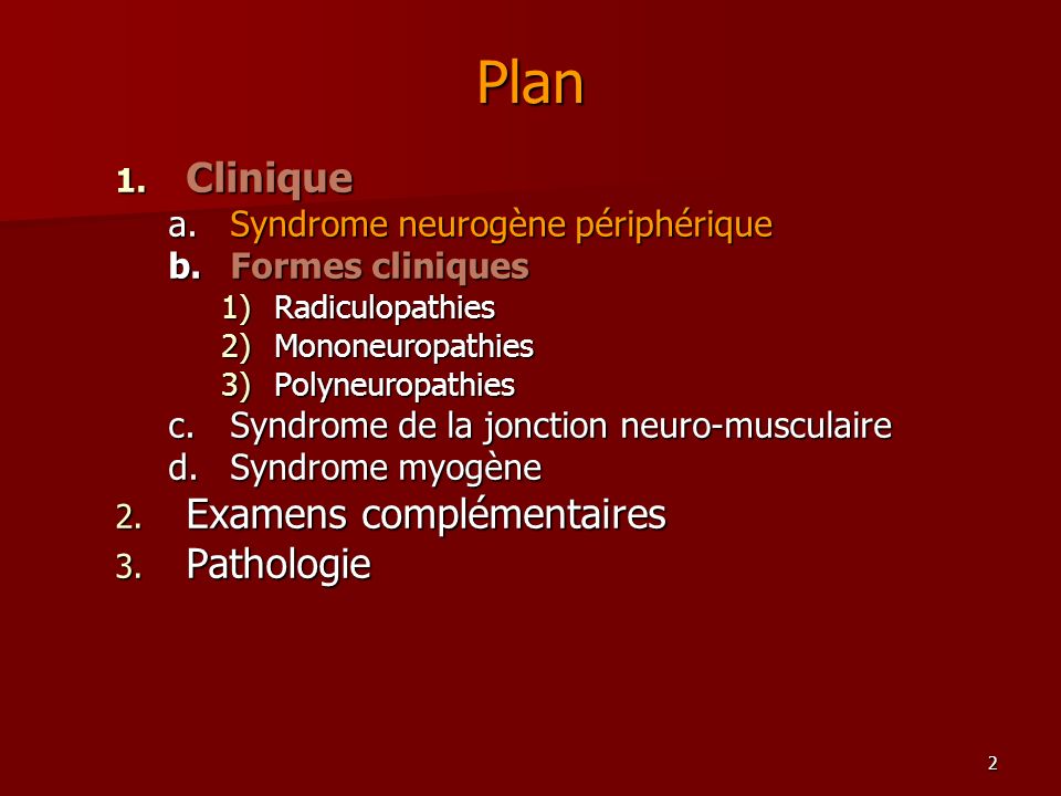 Plan Clinique Examens complémentaires Pathologie