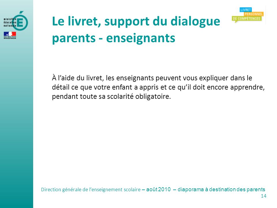 Le livret, support du dialogue parents - enseignants