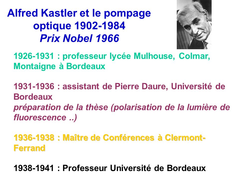 Alfred Kastler et le pompage optique Prix Nobel 1966