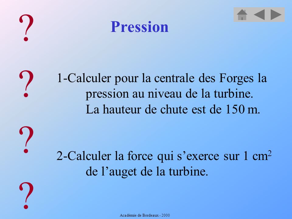 Pression 1-Calculer pour la centrale des Forges la