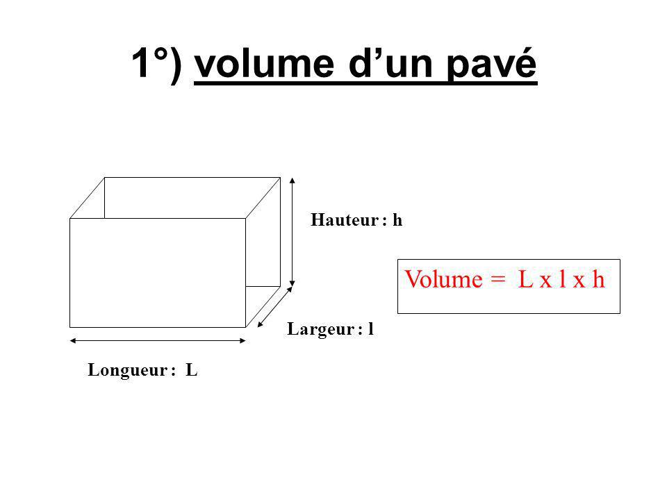 1°) volume d’un pavé Volume = L x l x h Hauteur : h Largeur : l