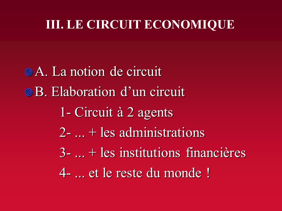 III. LE CIRCUIT ECONOMIQUE