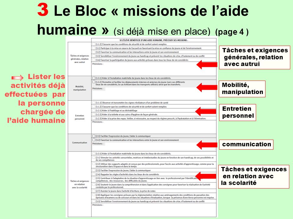 3 Le Bloc « missions de l’aide humaine » (si déjà mise en place) (page 4 )