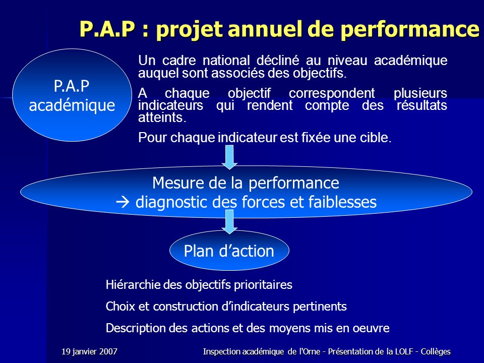P.A.P : projet annuel de performance