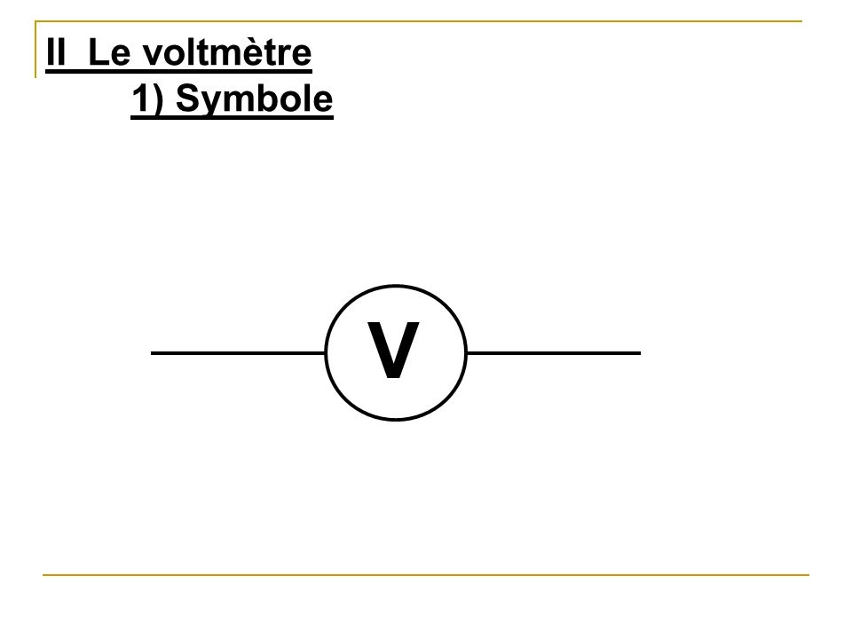 II Le voltmètre 1) Symbole V