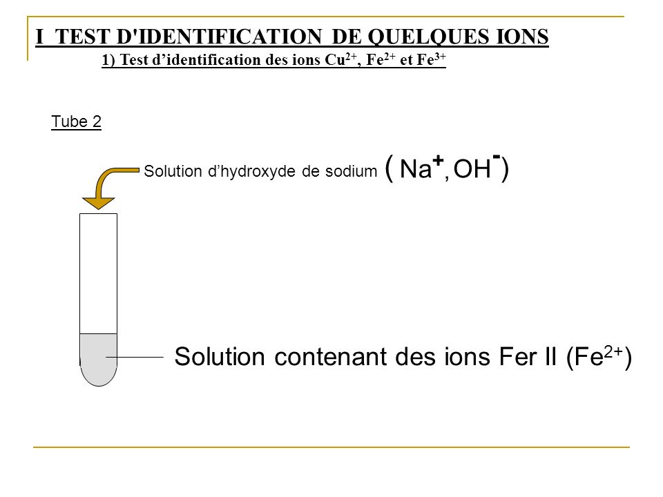 ( ) Na+ OH- Solution contenant des ions Fer II (Fe2+)