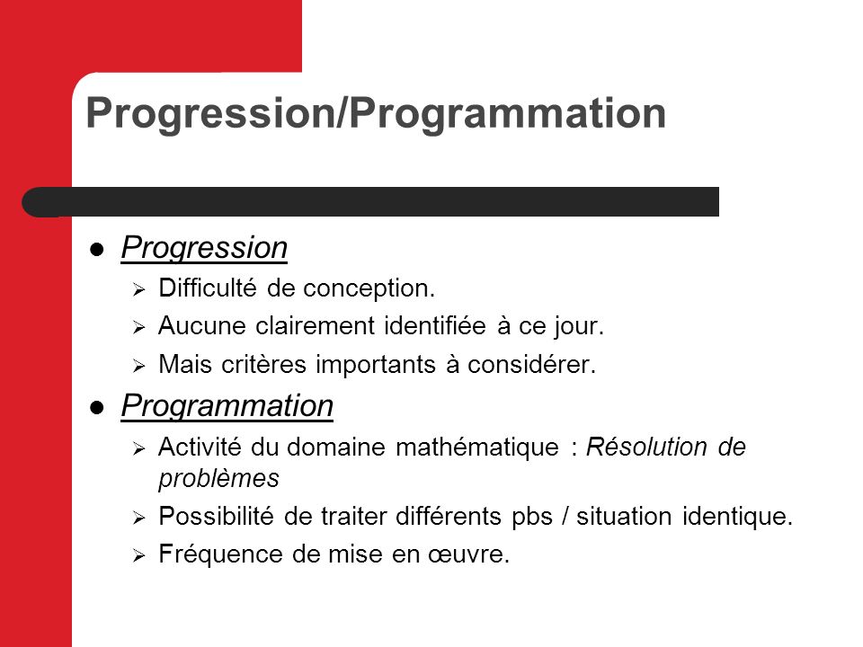 Progression/Programmation
