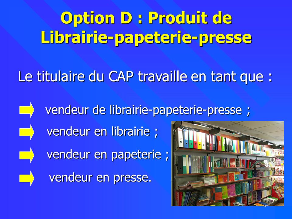 Option D : Produit de Librairie-papeterie-presse