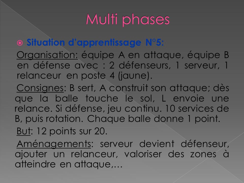 Multi phases Situation d’apprentissage N°5: