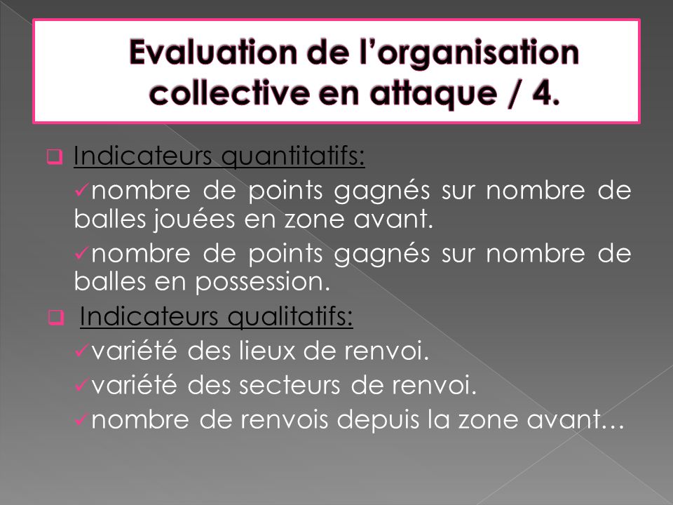Evaluation de l’organisation collective en attaque / 4.